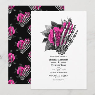Hot-Pink Floral Gothic Wedding QR Code Invitation