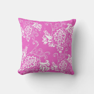 Hot pink floral graphic throw pillow