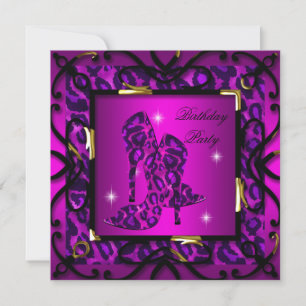 Hot Pink Floral High Heel Leopard Birthday Party Invitation