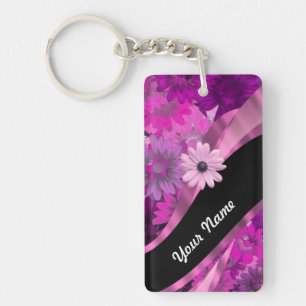 Hot pink floral keychain