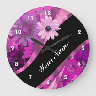 Hot pink floral large clock