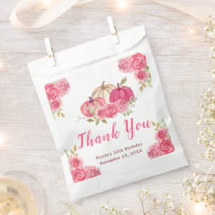 Hot Pink Floral Pumpkins Birthday Favour Bag
