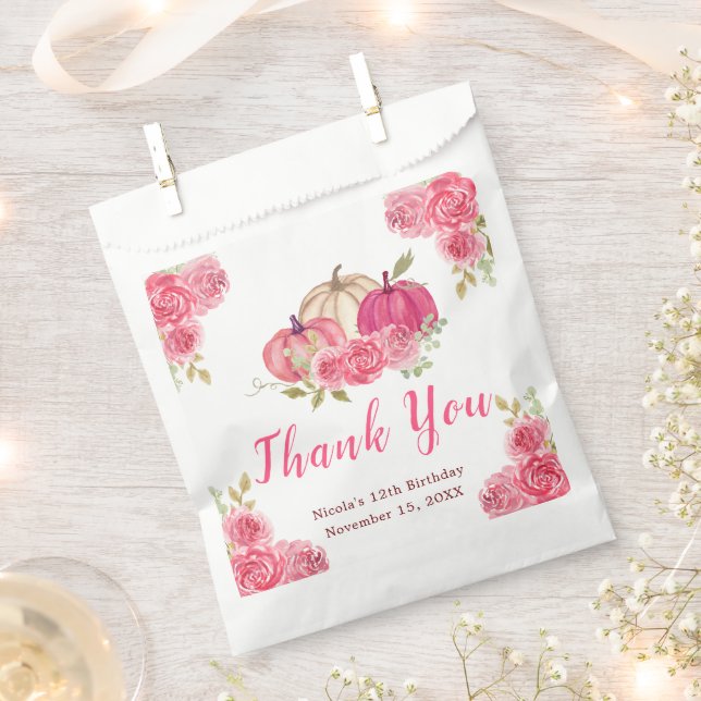 Hot Pink Floral Pumpkins Birthday Favour Bag (Clipped)