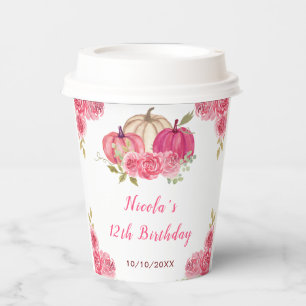 Hot Pink Floral Pumpkins Birthday Paper Cups