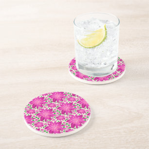 Hot Pink Floral Seamless Pattern Coaster