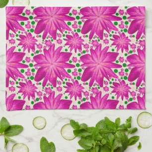 Hot Pink Floral Seamless Pattern Kitchen Towel