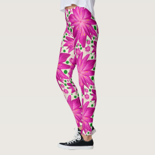 Hot pink floral seamless pattern leggings