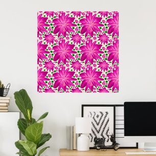 Hot Pink Floral Seamless Pattern Poster
