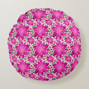 Hot Pink Floral Seamless Pattern  Round Pillow