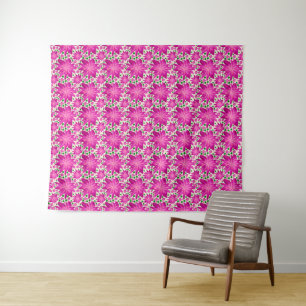 Hot pink floral seamless pattern tapestry