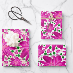 Hot pink floral seamless pattern wrapping paper sheet