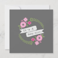 Hot Pink Floral Wreath & Banner Girl Baby Shower