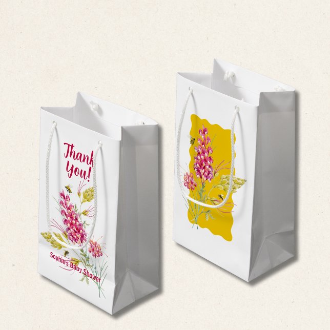 Hot Pink Florals And Bumble Bee A Sweet Little Bee Small Gift Bag (Creator Uploaded)