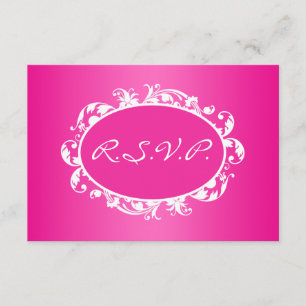 Hot Pink Flourish Swirl Frame RSVP Card