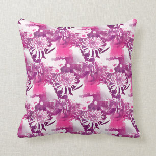 Hot Pink Flower Bouquet in Vase Collage Throw Pillow