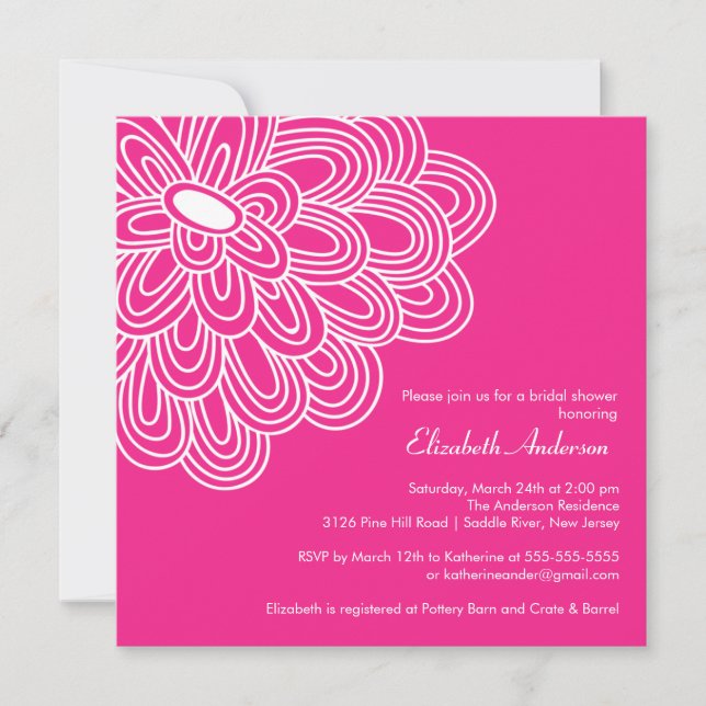 Hot Pink Flower Bridal Shower Invitation (Front)