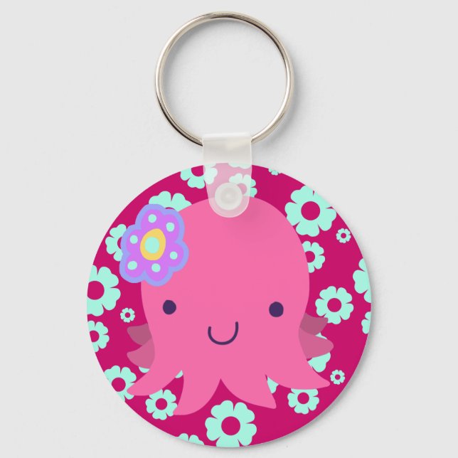 Hot Pink Flower Octopus Keychain (Front)