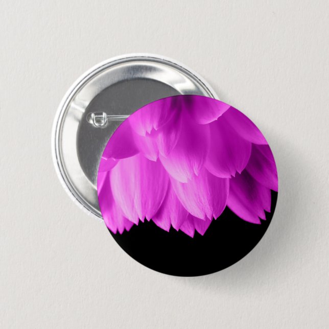 Hot pink flower petals on black 2 inch round button (Front & Back)
