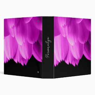 Hot pink flower petals on black binder