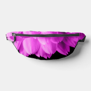 Hot pink flower petals on black fanny pack