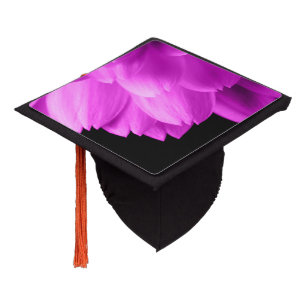 Hot pink flower petals on black graduation cap topper