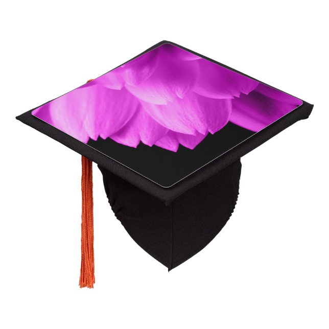 Hot pink flower petals on black graduation cap topper (Angled)