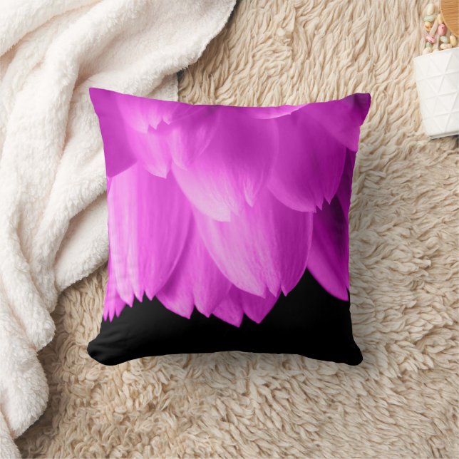 Hot pink flower petals on black throw pillow (Blanket)