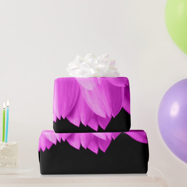 Hot pink flower petals on black wrapping paper (Party Gifts)