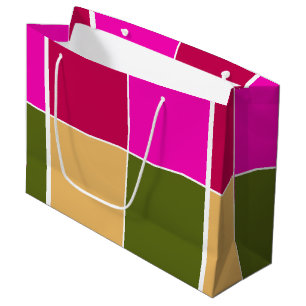 Hot Pink Flower Squares Large Gift Bag