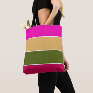 Hot Pink Flower Stripes Tote Bag
