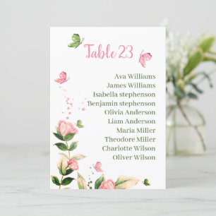 hot pink flowers butterflies seating chart card