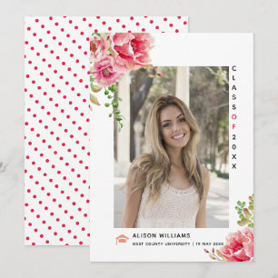 Hot pink flowers Class of 2025 graduation photo Announcement