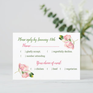 hot pink flowers green leaves RSVP card