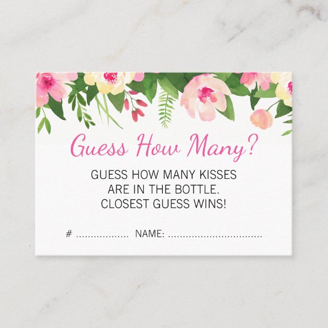 Hot Pink Flowers Guess How Many Bridal Shower Game Business Card (Front)