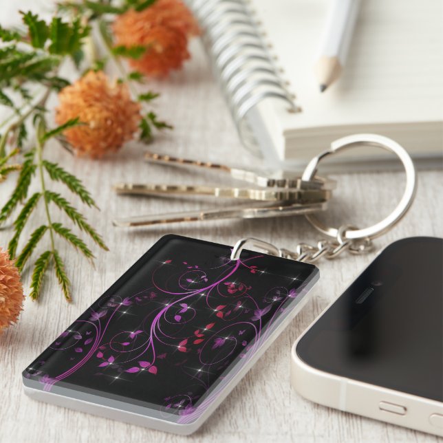Hot Pink Flowers Keychain (Front Right)