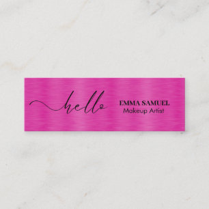 Hot Pink Foil Elegant Hello Minimal Calligraphy  Mini Business Card