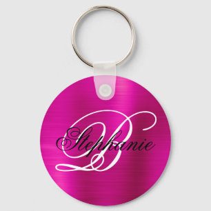 Hot Pink Foil Fancy Monogram Keychain