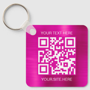 Hot Pink Foil QR Code Keychain