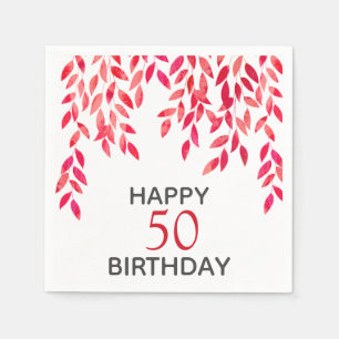 Hot Pink Foliage Birthday Party Napkin
