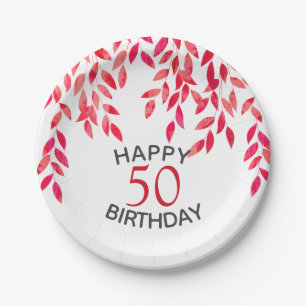 Hot Pink Foliage Birthday Party Paper Plate