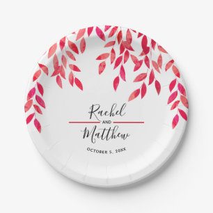 Hot Pink Foliage Wedding Paper Plate