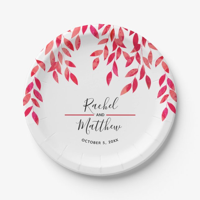 Hot Pink Foliage Wedding Paper Plate (Front)