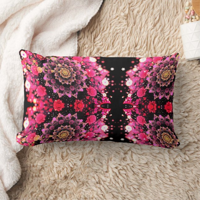 Hot Pink fractal floral Lumbar Pillow (Blanket)
