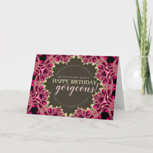 Hot Pink Fractal Lace Happy Birthday Gorgeous Card