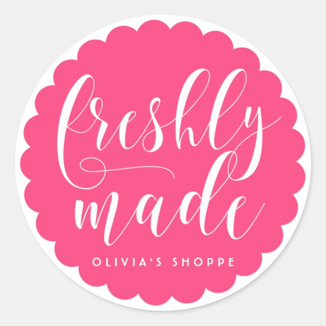 Hot Pink Freshly Made Modern Calligraphy Business Classic Round Sticker (Front)