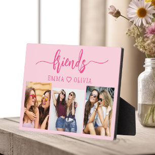 Hot Pink Friends 3 Photo Friendship Collage Plaque