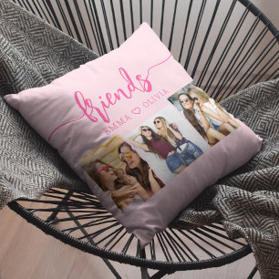 Hot Pink Friends 3 Photo Friendship Collage Throw Pillow