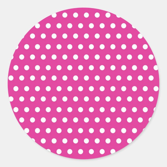 Hot Pink Fuchsia and White Polka Dots Pattern Gift Classic Round Sticker (Front)
