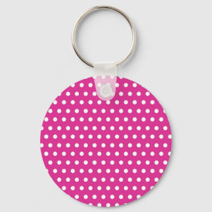 Hot Pink Fuchsia and White Polka Dots Pattern Gift Keychain