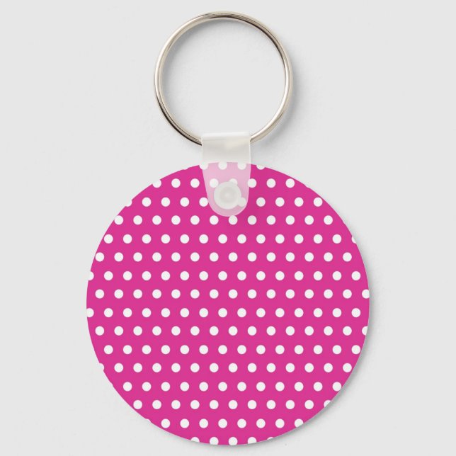 Hot Pink Fuchsia and White Polka Dots Pattern Gift Keychain (Front)
